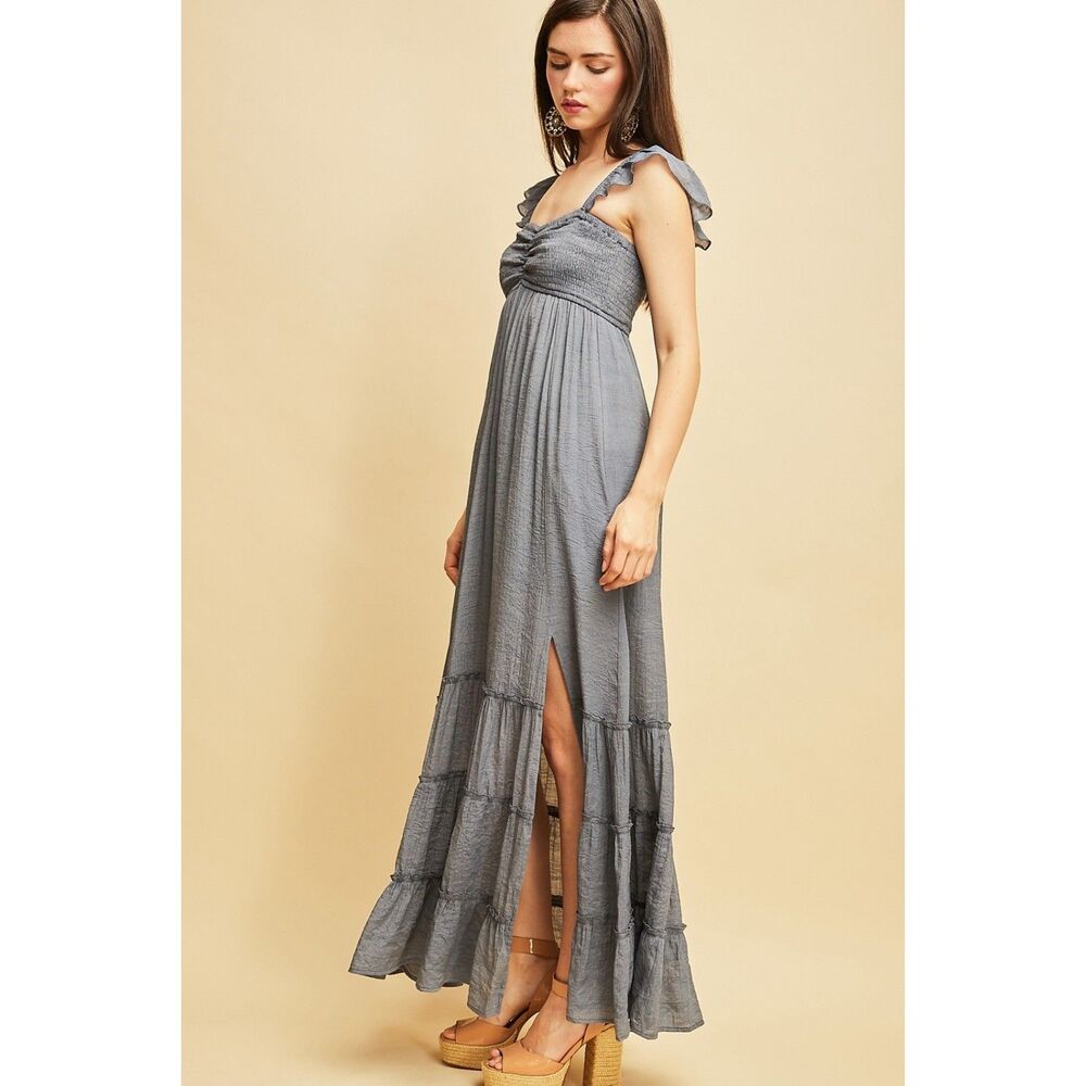 Long Tiered Maxi Sundress in Denim Color by Entro